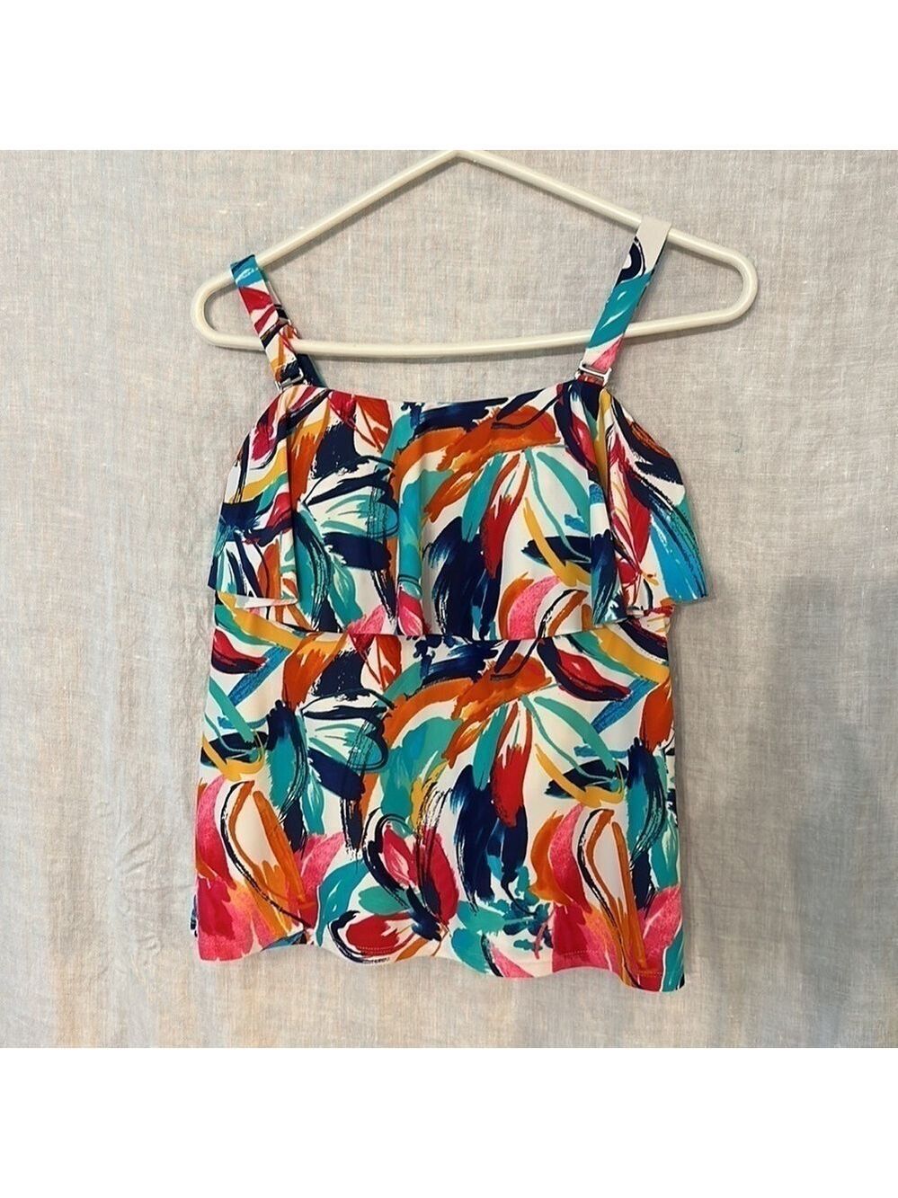 Catalina Colorful Ruffled Tankini Swim top 16W(1X) Abstract design Beautiful